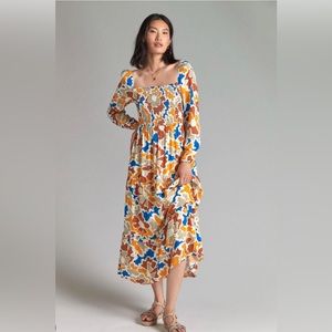 Anthropologie smocked midi dress